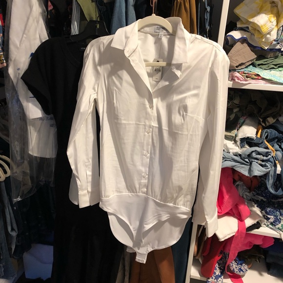 Express White Button Down Bodysuit 